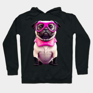 Cute Pug with Pink Glasses and Apron - Adorable Superstar Celebrity Dog Design Hoodie